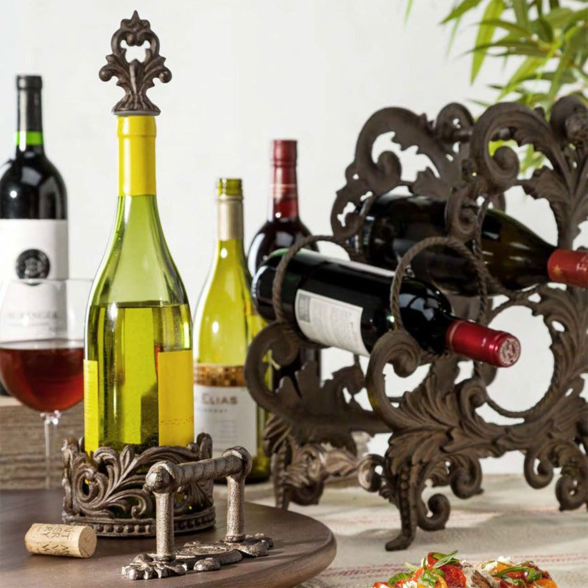 Acanthus 3-Bottle Wine Holder – Decorative Metal Rack